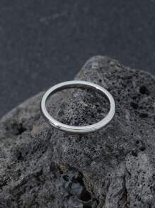 1入組時尚不銹鋼極簡戒指適用於男士日常裝飾 - 銀色 - 查看 3
