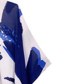 Floral Print Kimono, For Summer Beach Vacation - Blue and White - View 6