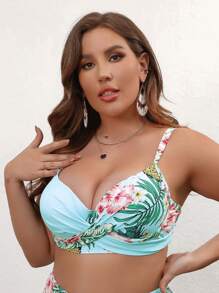 SHEIN Swim Curve Top bikini con estampado tropical girante delantero push up - Multicolor - Ver 3