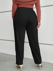 大码纯色简约日常穿着前缝西装裤 - 黑色 - 查看 2