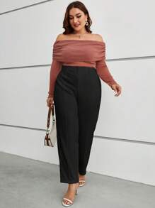 大码纯色简约日常穿着前缝西装裤 - 黑色 - 查看 4