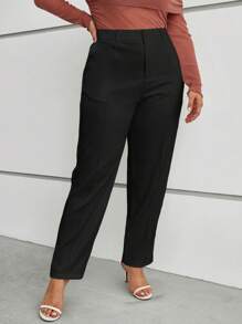大码纯色简约日常穿着前缝西装裤 - 黑色 - 查看 5