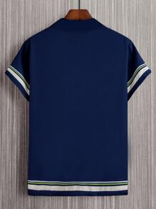 Manfinity Homme 男士條紋印花襯衫不帶T恤 - 藏蓝色 - 查看 2