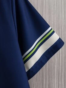 Manfinity Homme 男士條紋印花襯衫不帶T恤 - 藏蓝色 - 查看 5