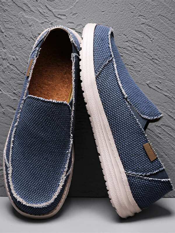 Work Blue Loafers For Men, Patch Decor Slip On Casual Loafers