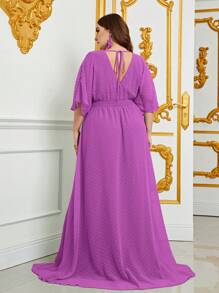 大碼圓點高衩連衣裙 - 淡紫色 - 查看 2