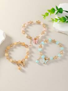 3 pièces/set Bracelet perlé à la mode à breloque papillon pour femme pour décoration quotidienne