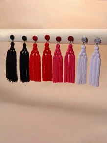 Tassel Drop Earrings - Black - View 1