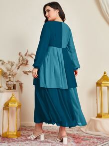 Modelyn 大碼雙色前扭結燈籠袖洋裝 - 彩色 - 查看 2