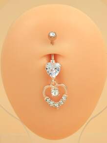 1入組前衛不銹鋼方晶鋯石愛心裝飾臍環適用於女士適用於身體裝飾用品 - 玫瑰金 - 查看 1