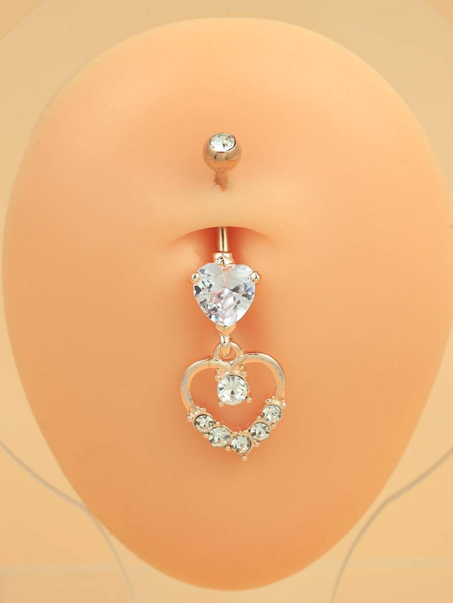 1入組前衛不銹鋼方晶鋯石愛心裝飾臍環適用於女士適用於身體裝飾用品 - 玫瑰金 - 查看 1