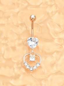 1入組前衛不銹鋼方晶鋯石愛心裝飾臍環適用於女士適用於身體裝飾用品 - 玫瑰金 - 查看 4