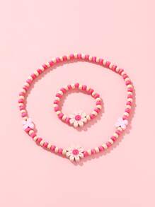 女孩花朵裝飾串珠項鏈和手鐲 - 彩色 - 查看 1