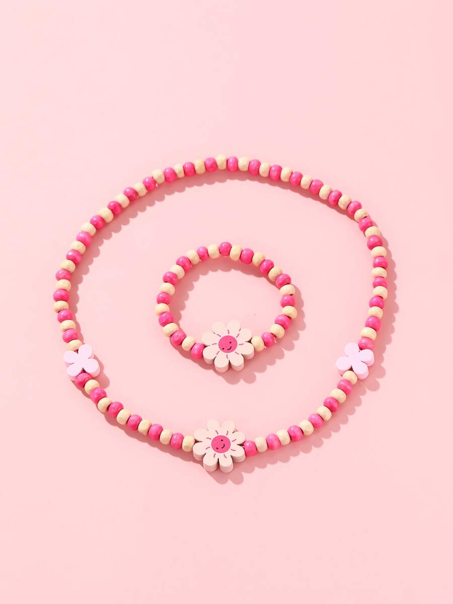 女孩花朵裝飾串珠項鏈和手鐲 - 彩色 - 查看 1