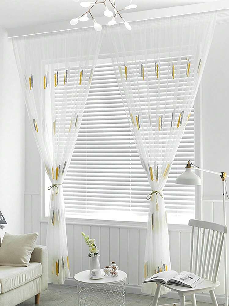 1 Panneau Rideau Transparent Épi De Blé À Broderie - Multicolore - Voir 3