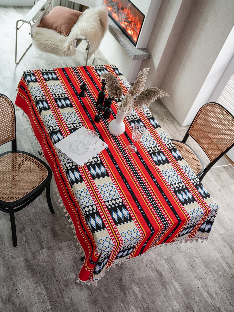 1pc Geometric Pattern Tablecloth - Multicolor - View 1