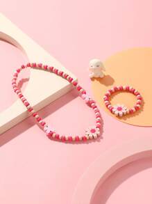 女孩花朵裝飾串珠項鏈和手鐲 - 彩色 - 查看 2