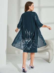 Mulvari Plus Floral Print Fold Pleated Detail Dress, Women Outfit - Green - View 2