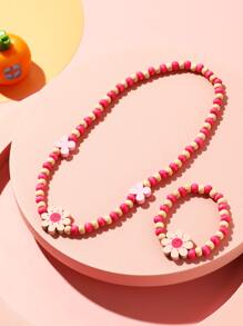 女孩花朵裝飾串珠項鏈和手鐲 - 彩色 - 查看 3