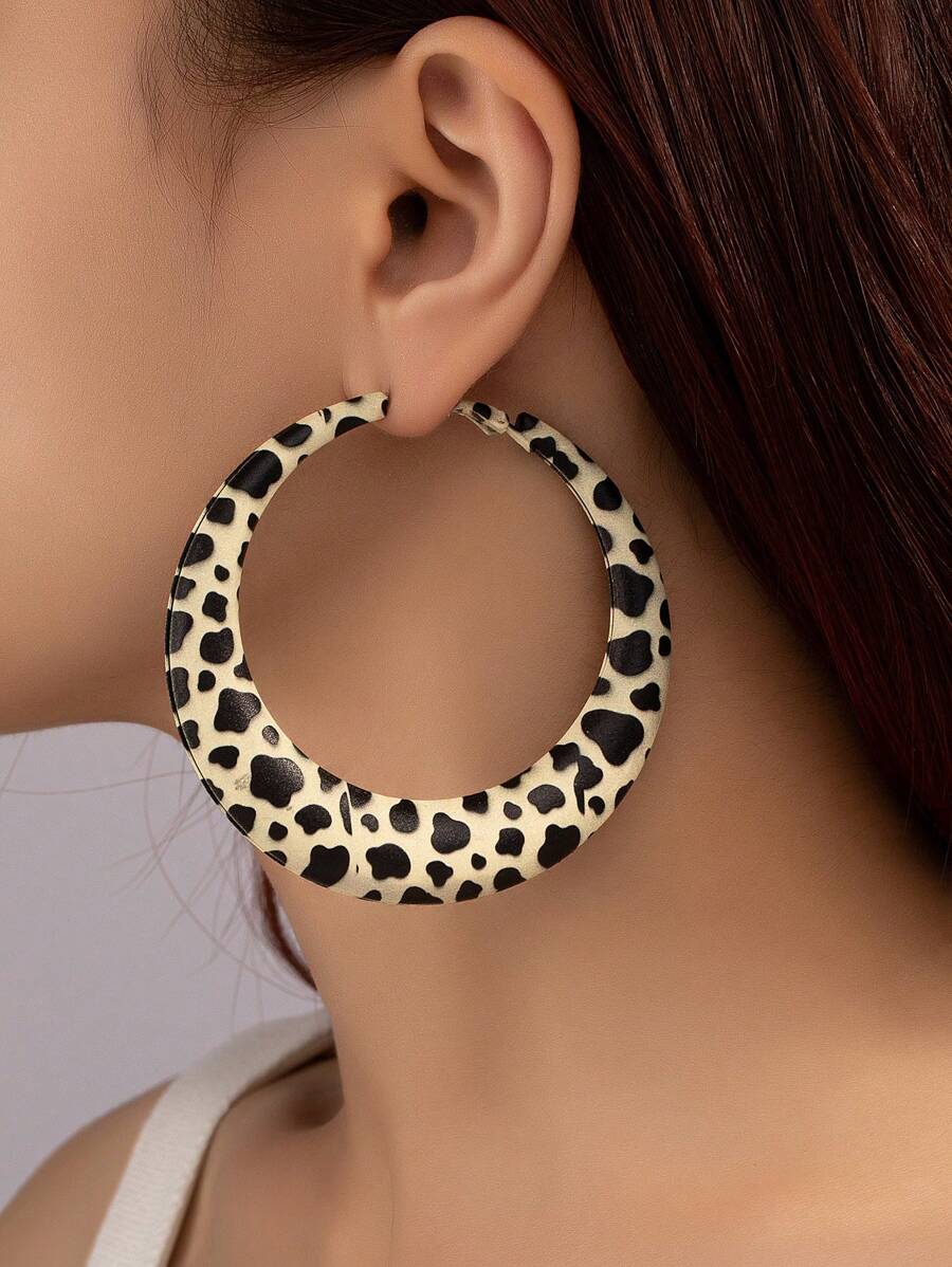 1 对女士畅销镂空吊饰超大珐琅印花耳环，日常佩戴 - 彩色 - 查看 1