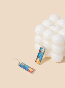 1pair Fashionable Color Block Rectangle Drop Earrings For Women For Daily Decoration - Silver - View 2