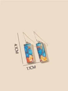 1pair Fashionable Color Block Rectangle Drop Earrings For Women For Daily Decoration - Silver - View 3