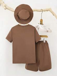 SHEIN Bộ hai mảnh Trai Lá thư Giải trí - màu nâu - Xem 2