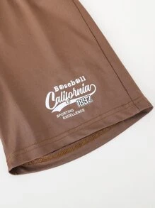 SHEIN Bộ hai mảnh Trai Lá thư Giải trí - màu nâu - Xem 6