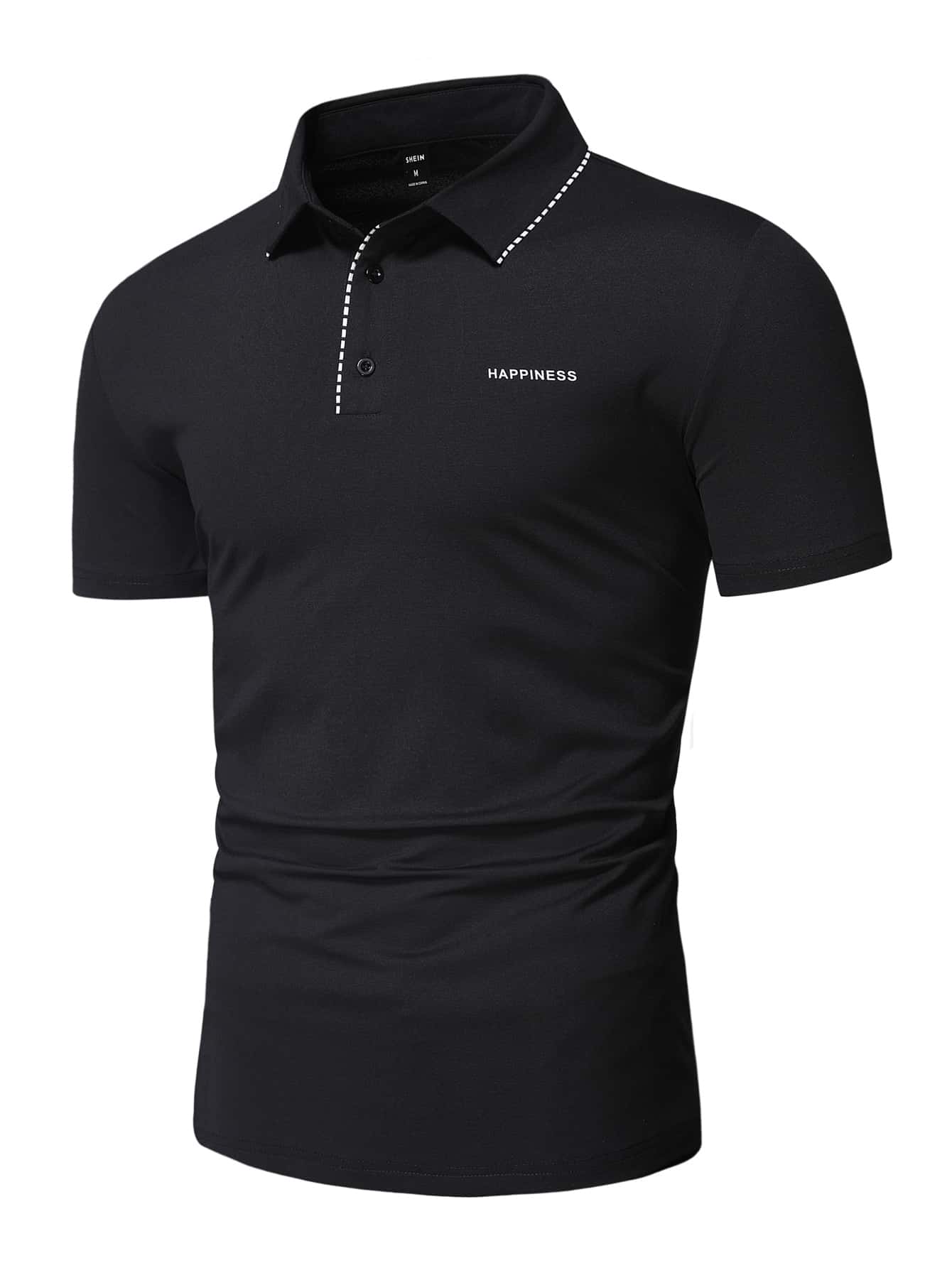 Manfinity Homme Men Letter Graphic Contrast Trim Polo Shirt - Black - View 1