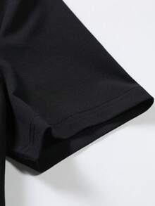 Manfinity Homme Men Letter Graphic Contrast Trim Polo Shirt - Black - View 3