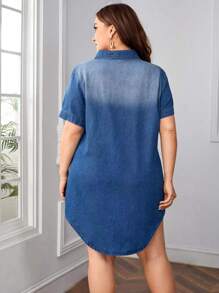 SHEIN Privé Plus Size Short Sleeve Denim Washed Jeans Dress - Medium Wash - View 2