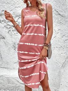 SHEIN LUNE 紮染弧形下擺背心連衣裙 - 粉色 - 查看 1