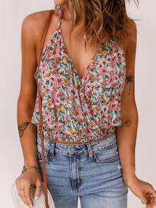 Floral Print Shirred Hem Cami Top - Multicolor - View 3