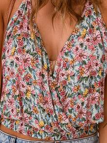 Floral Print Shirred Hem Cami Top - Multicolor - View 4