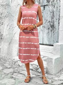 SHEIN LUNE 紮染弧形下擺背心連衣裙 - 粉色 - 查看 4