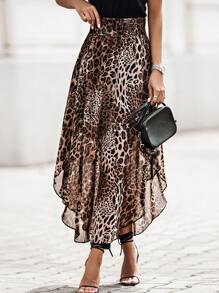 Acelitt 豹紋印花不對稱下擺半身裙 - 彩色 - 查看 2