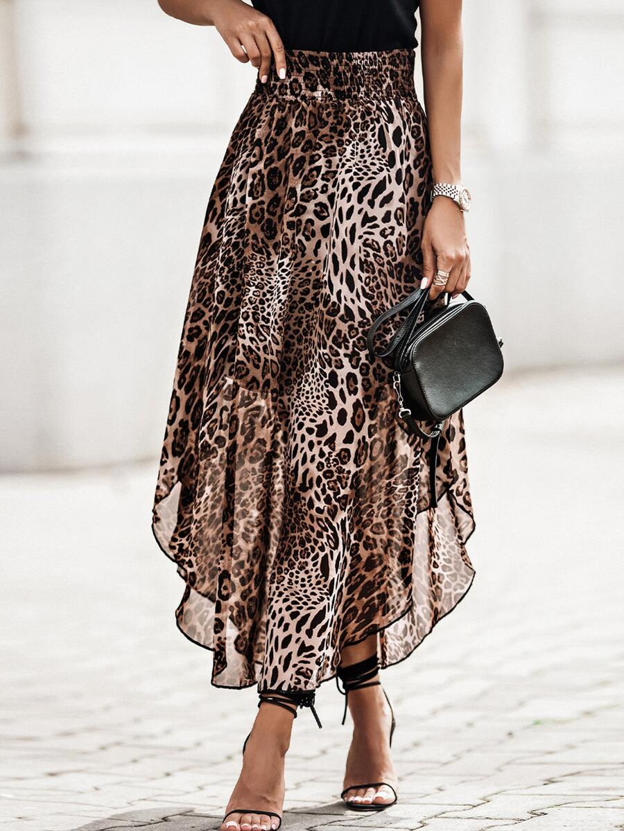 Acelitt 豹紋印花不對稱下擺半身裙
