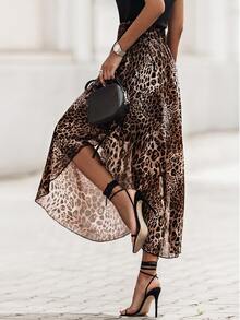 Acelitt 豹紋印花不對稱下擺半身裙 - 彩色 - 查看 3