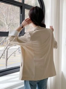 Blazer de solapa con detalle de solapa y un solo botón, atuendo de negocios - Albaricoque - Ver 2