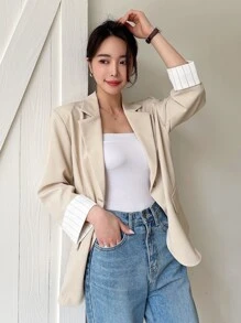 Blazer de solapa con detalle de solapa y un solo botón, atuendo de negocios - Albaricoque - Ver 3