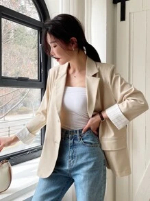 Blazer de solapa con detalle de solapa y un solo botón, atuendo de negocios - Albaricoque - Ver 5