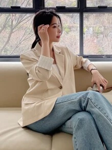 Blazer de solapa con detalle de solapa y un solo botón, atuendo de negocios - Albaricoque - Ver 8