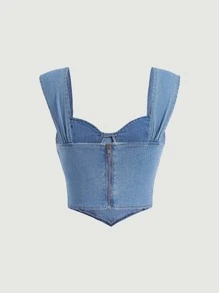 SHEIN MOD Hanky Hem Denim Top - Light Wash - View 2