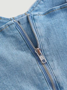 SHEIN MOD Hanky Hem Denim Top - Light Wash - View 3