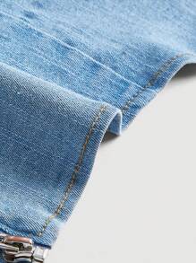 SHEIN MOD Hanky Hem Denim Top - Light Wash - View 4