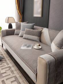 1pc Color Block Sofa Towel - Dark Grey - View 2