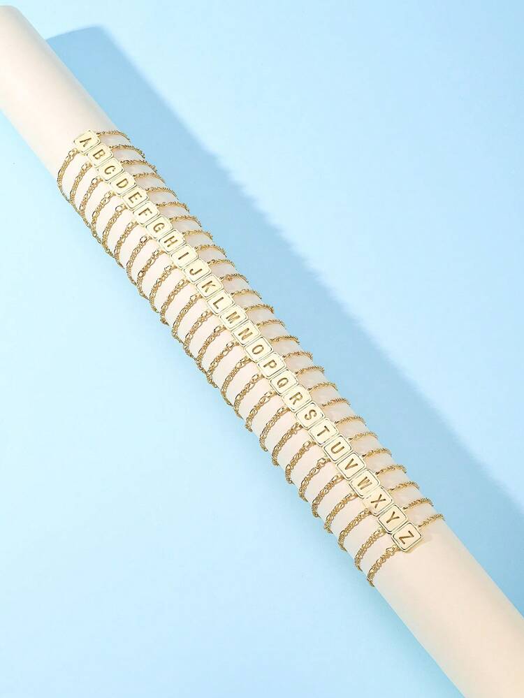 1pc Fashionable Zinc Alloy Letter Detail Rectangle Decor Bracelet For Women For Daily Decoration