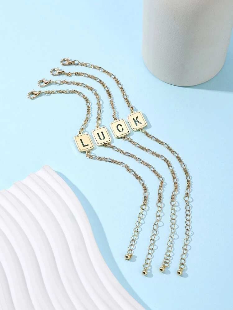 1pc Fashionable Zinc Alloy Letter Detail Rectangle Decor Bracelet For Women For Daily Decoration
