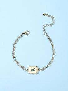 1入組/套時尚鋅合金字母細節矩形裝飾手環適用於女士日常裝飾 - 金黃色 - 查看 3