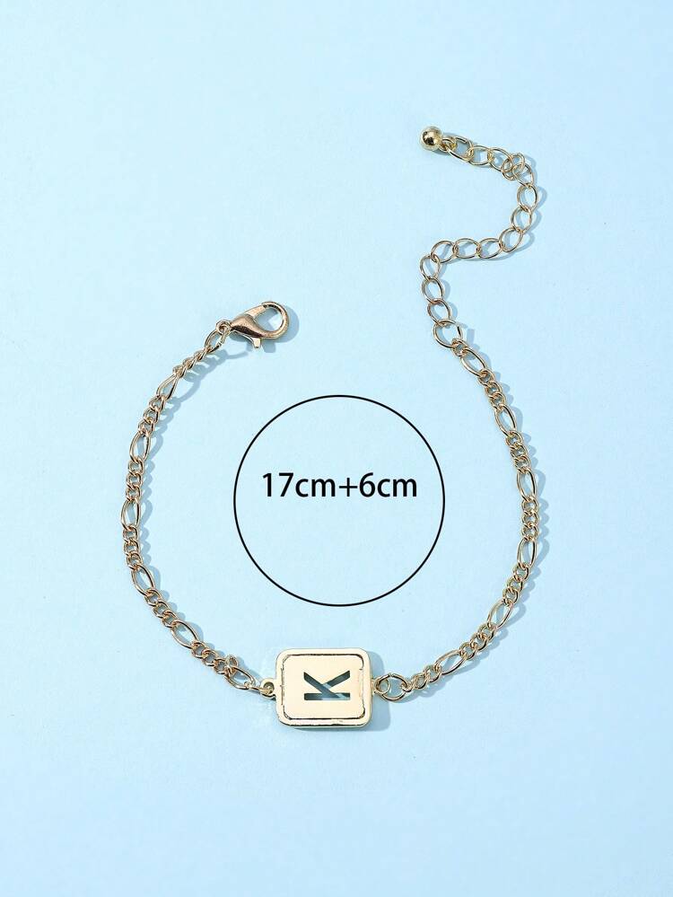 1pc Fashionable Zinc Alloy Letter Detail Rectangle Decor Bracelet For Women For Daily Decoration